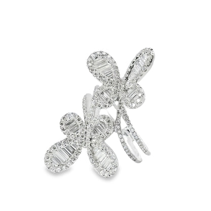 18k White Gold 1.67ct Natural Diamond Double Butterfly Ring