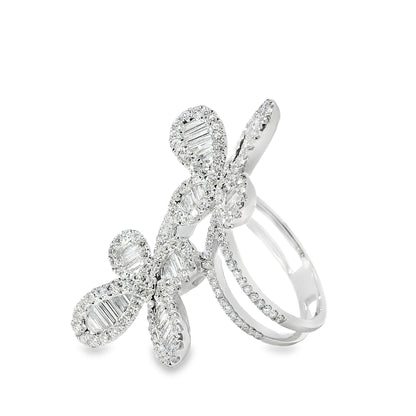 18k White Gold 1.67ct Natural Diamond Double Butterfly Ring