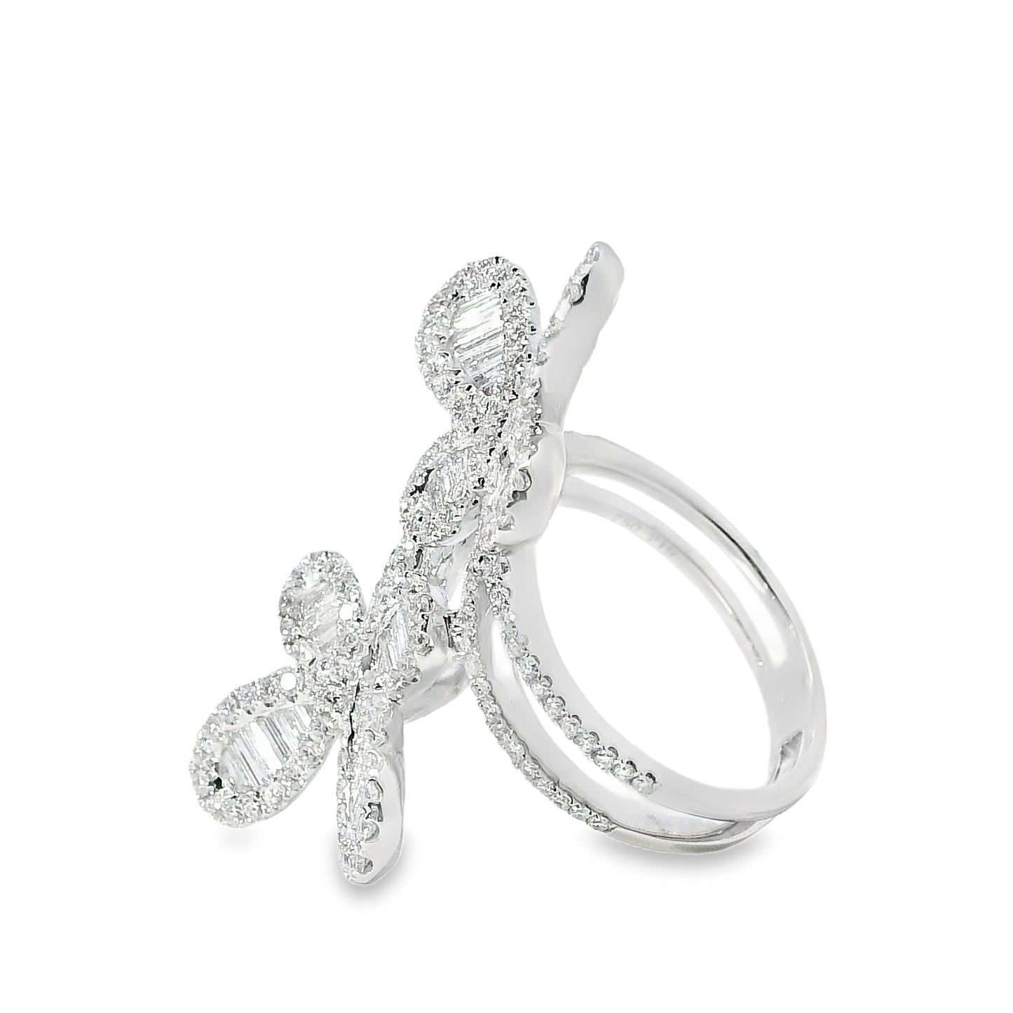 18k White Gold 1.67ct Natural Diamond Double Butterfly Ring