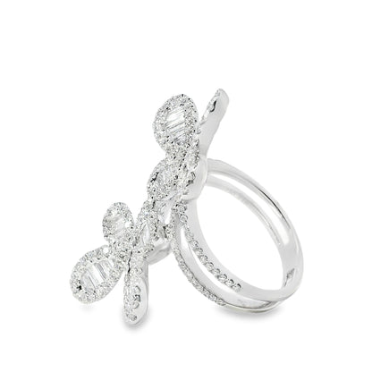 18k White Gold 1.67ct Natural Diamond Double Butterfly Ring