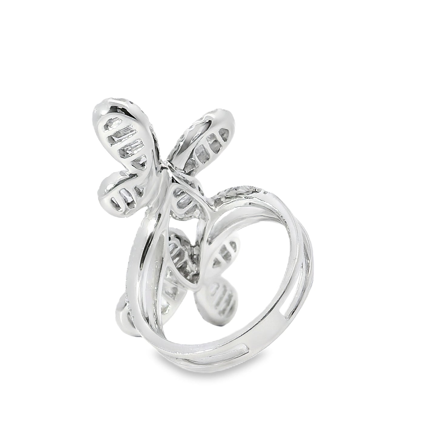 18k White Gold 1.67ct Natural Diamond Double Butterfly Ring