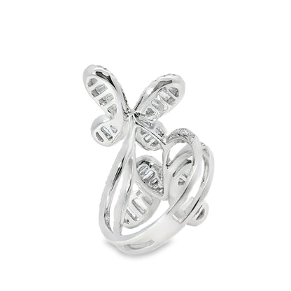 18k White Gold 1.67ct Natural Diamond Double Butterfly Ring
