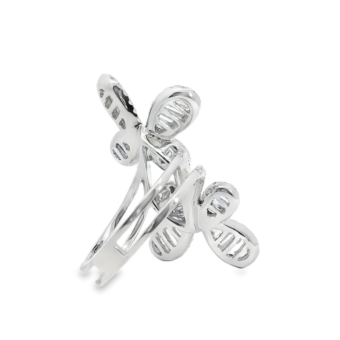 18k White Gold 1.67ct Natural Diamond Double Butterfly Ring