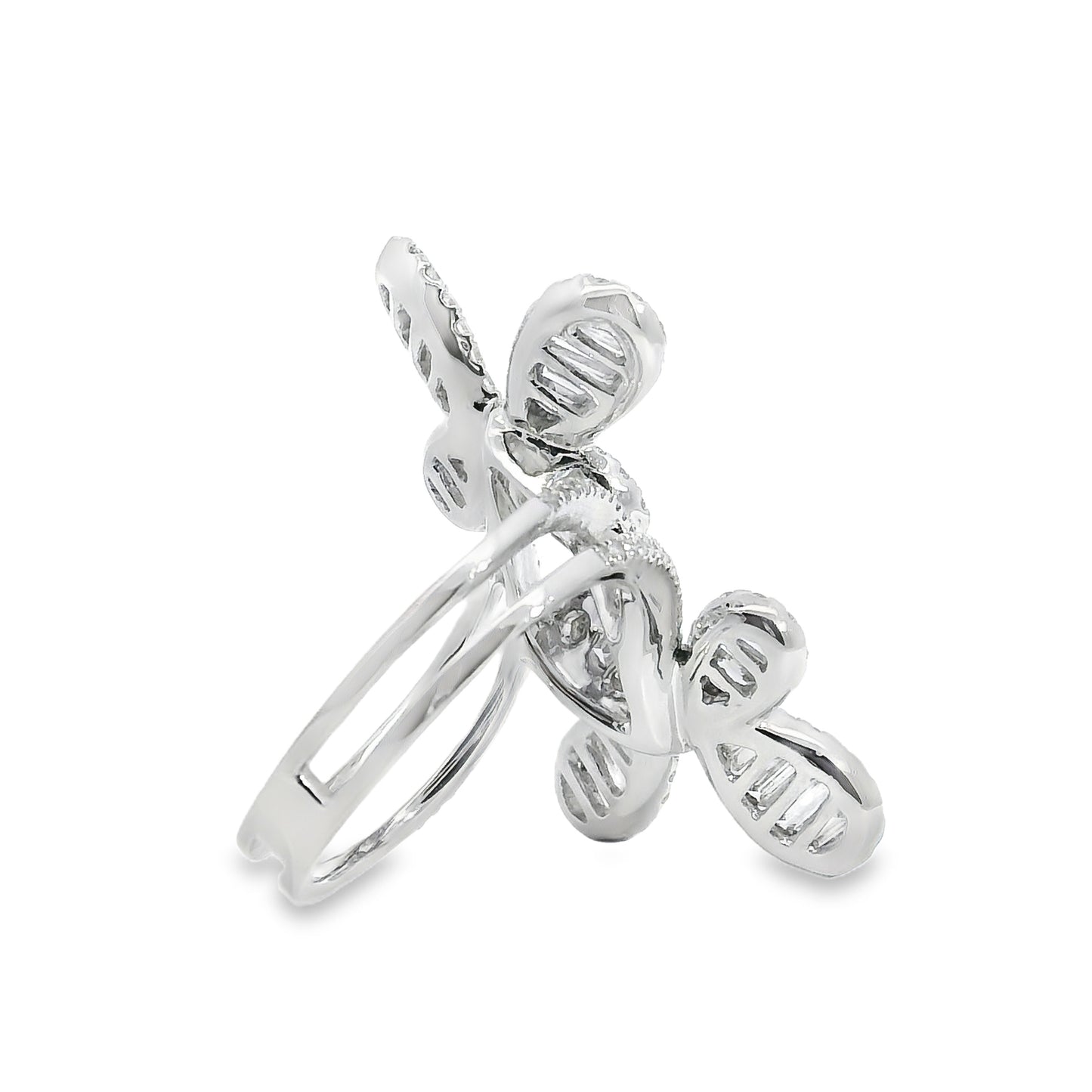 18k White Gold 1.67ct Natural Diamond Double Butterfly Ring