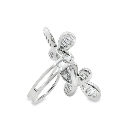 18k White Gold 1.67ct Natural Diamond Double Butterfly Ring