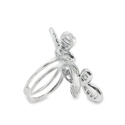 18k White Gold 1.67ct Natural Diamond Double Butterfly Ring