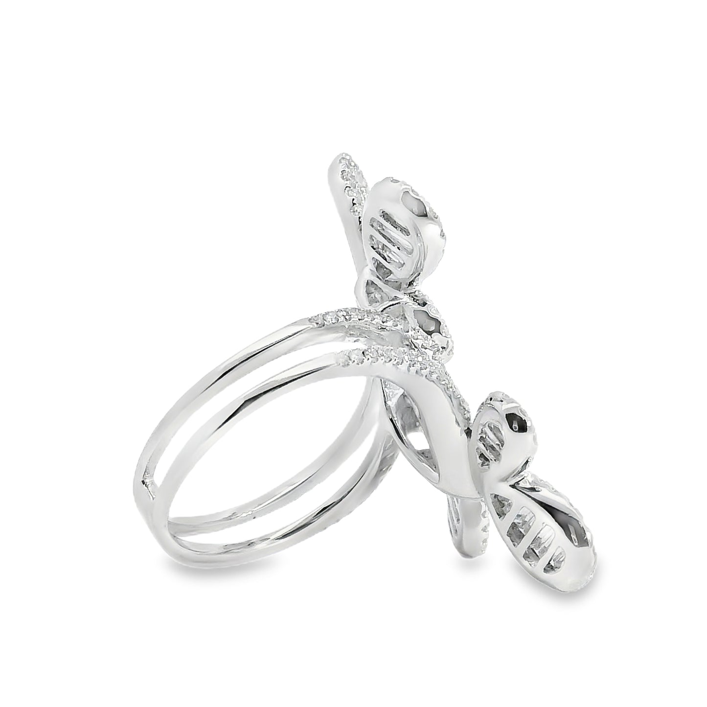 18k White Gold 1.67ct Natural Diamond Double Butterfly Ring
