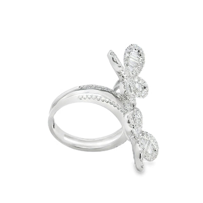 18k White Gold 1.67ct Natural Diamond Double Butterfly Ring