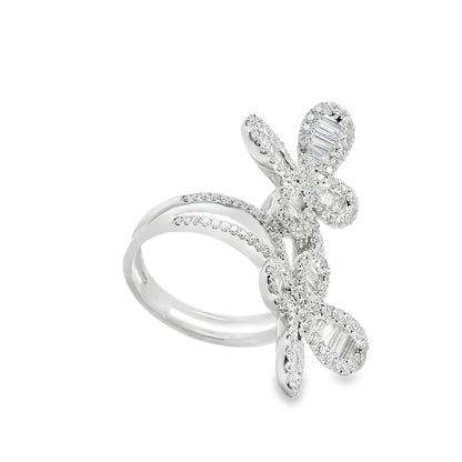 18k White Gold 1.67ct Natural Diamond Double Butterfly Ring