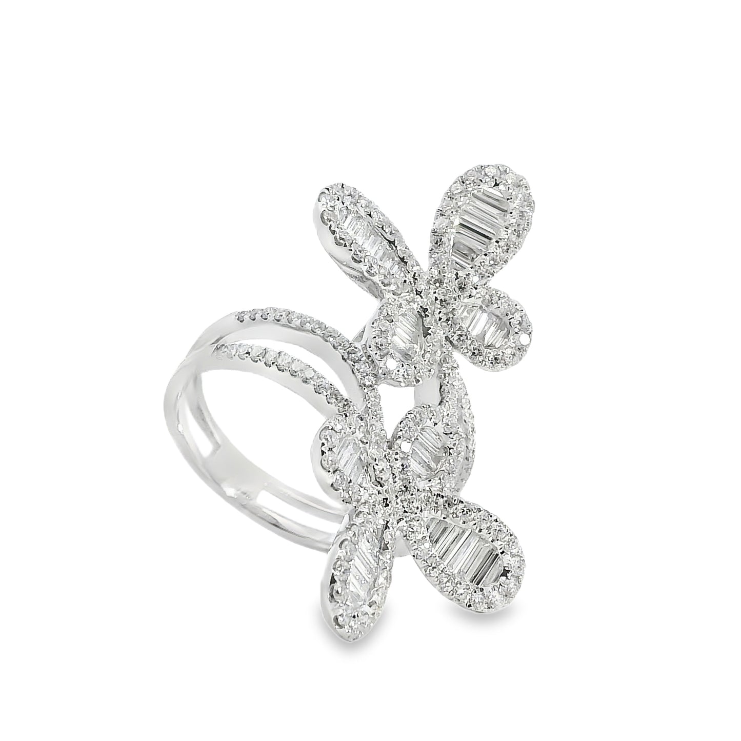 18k White Gold 1.67ct Natural Diamond Double Butterfly Ring