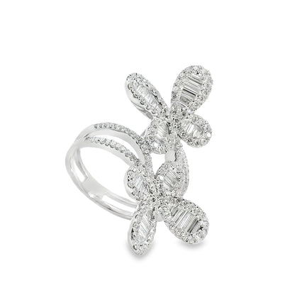 18k White Gold 1.67ct Natural Diamond Double Butterfly Ring