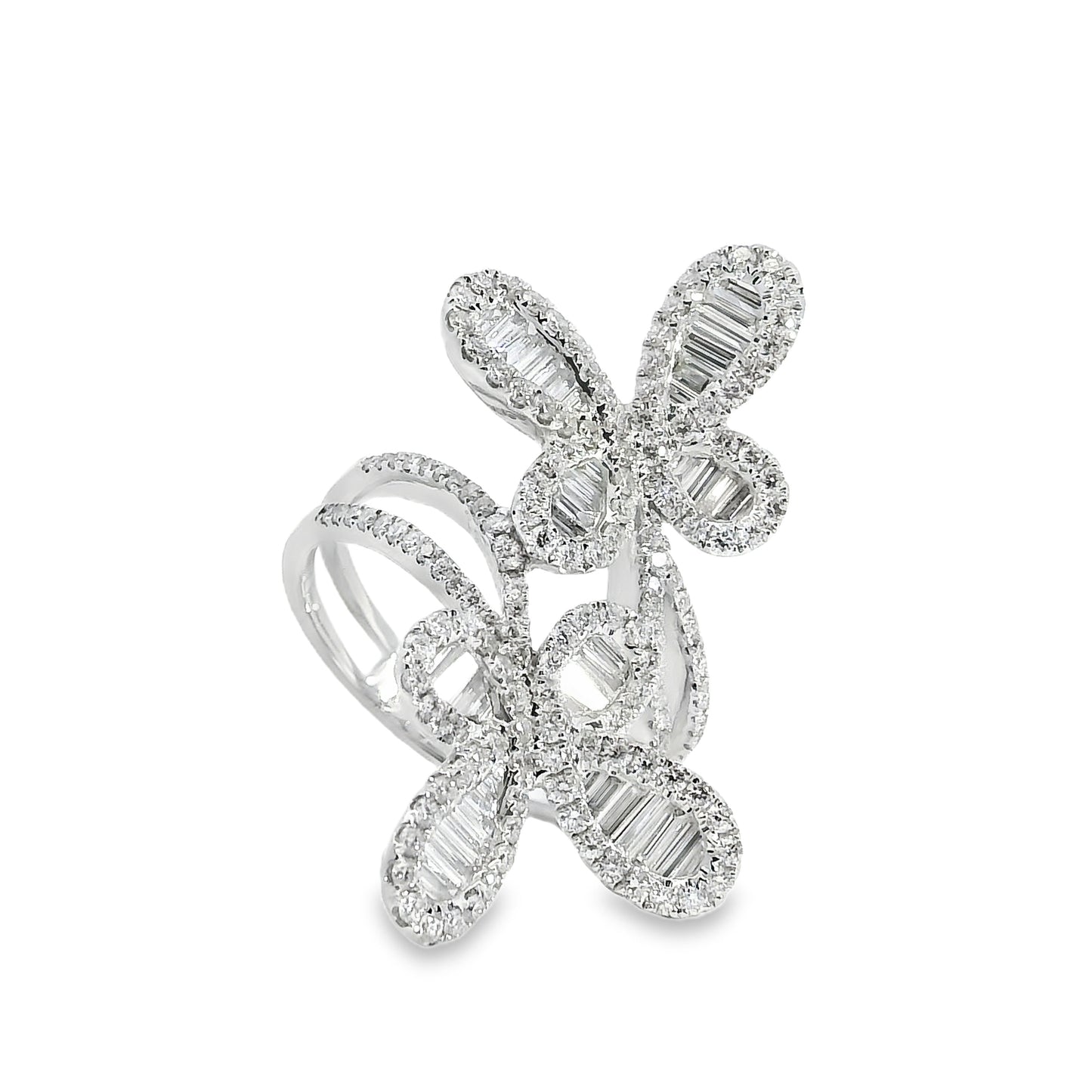18k White Gold 1.67ct Natural Diamond Double Butterfly Ring