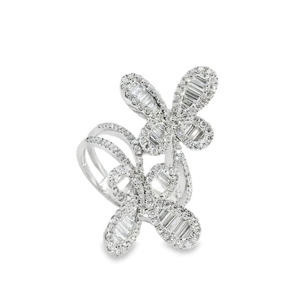 18k White Gold 1.67ct Natural Diamond Double Butterfly Ring