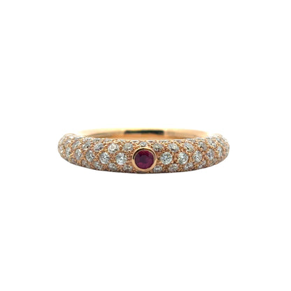 18k Rose Gold Pave Diamond with 1 Ruby Band Ring