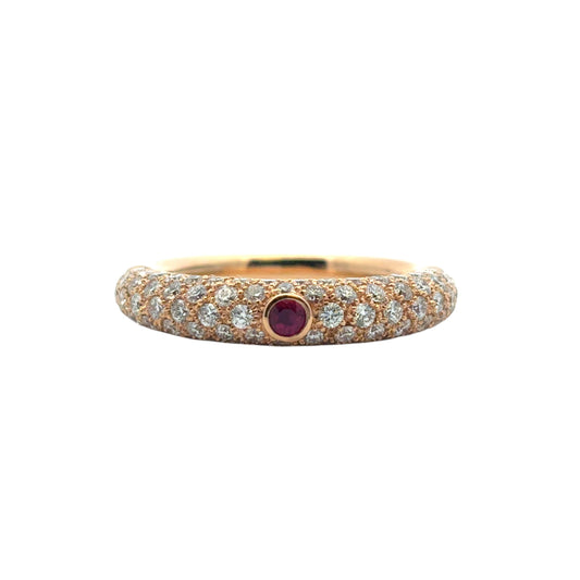 18k Rose Gold Pave Diamond with 1 Ruby Band Ring