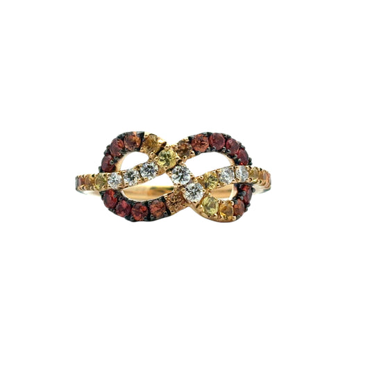 18k Yellow Gold Diamond Orange Stone Bowtie Ring