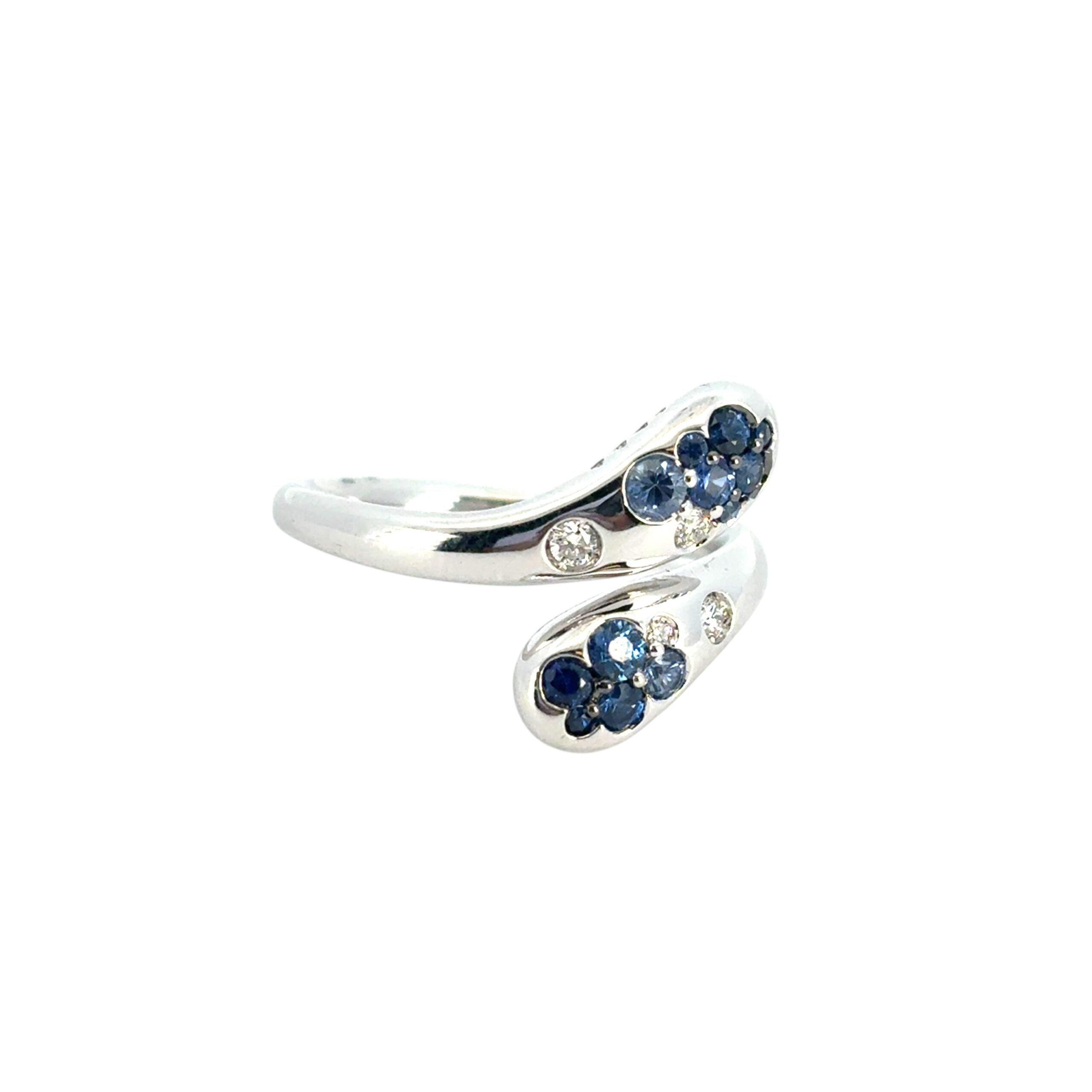 18k White Gold Blue Sapphire and Diamond Snake Ring