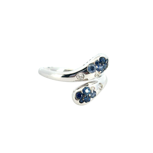 18k White Gold Blue Sapphire and Diamond Snake Ring
