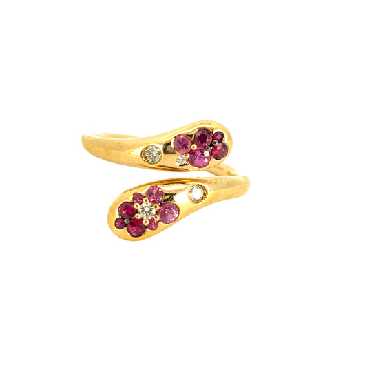 18k Yellow Gold Pink Sapphire Ruby Diamond Snake Ring