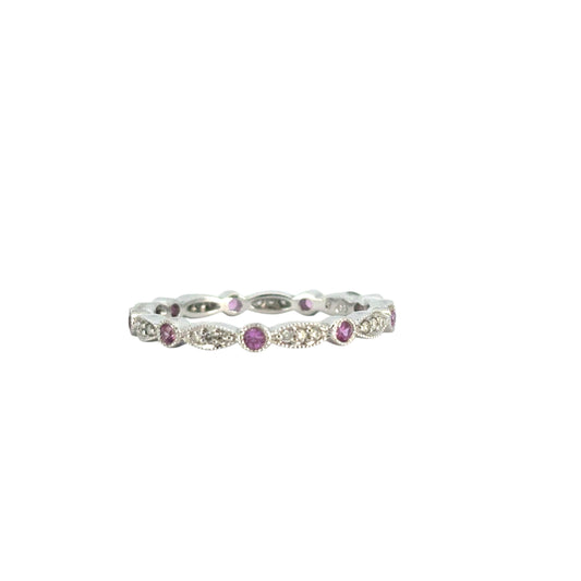 14k White Gold Stackable Pink Sapphire and Diamond Ring