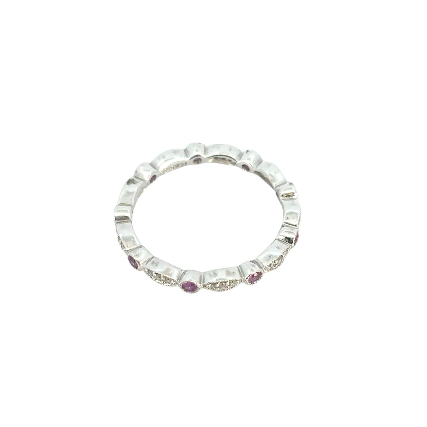 14k White Gold Stackable Pink Sapphire and Diamond Ring