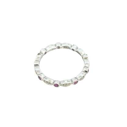14k White Gold Stackable Pink Sapphire and Diamond Ring