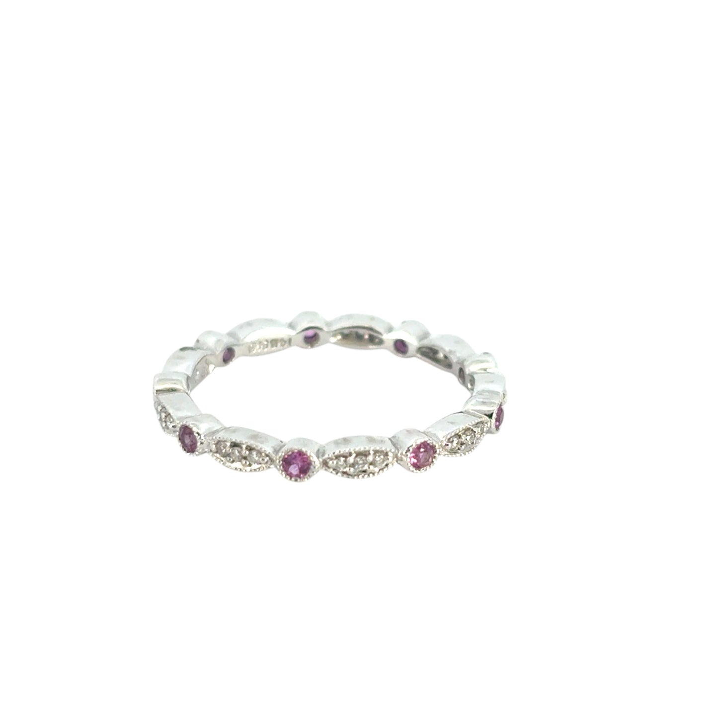 14k White Gold Stackable Pink Sapphire and Diamond Ring
