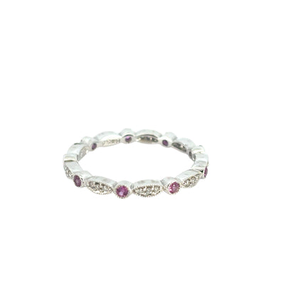 14k White Gold Stackable Pink Sapphire and Diamond Ring