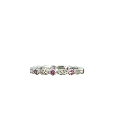14k White Gold Stackable Pink Sapphire and Diamond Ring