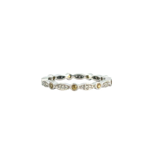 14k White Gold Stackable Yellow Sapphire and Diamond Ring
