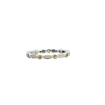 14k White Gold Stackable Yellow Sapphire and Diamond Ring