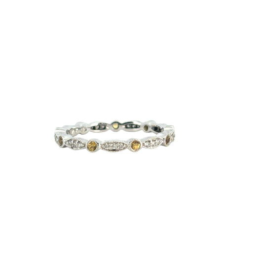14k White Gold Stackable Yellow Sapphire and Diamond Ring