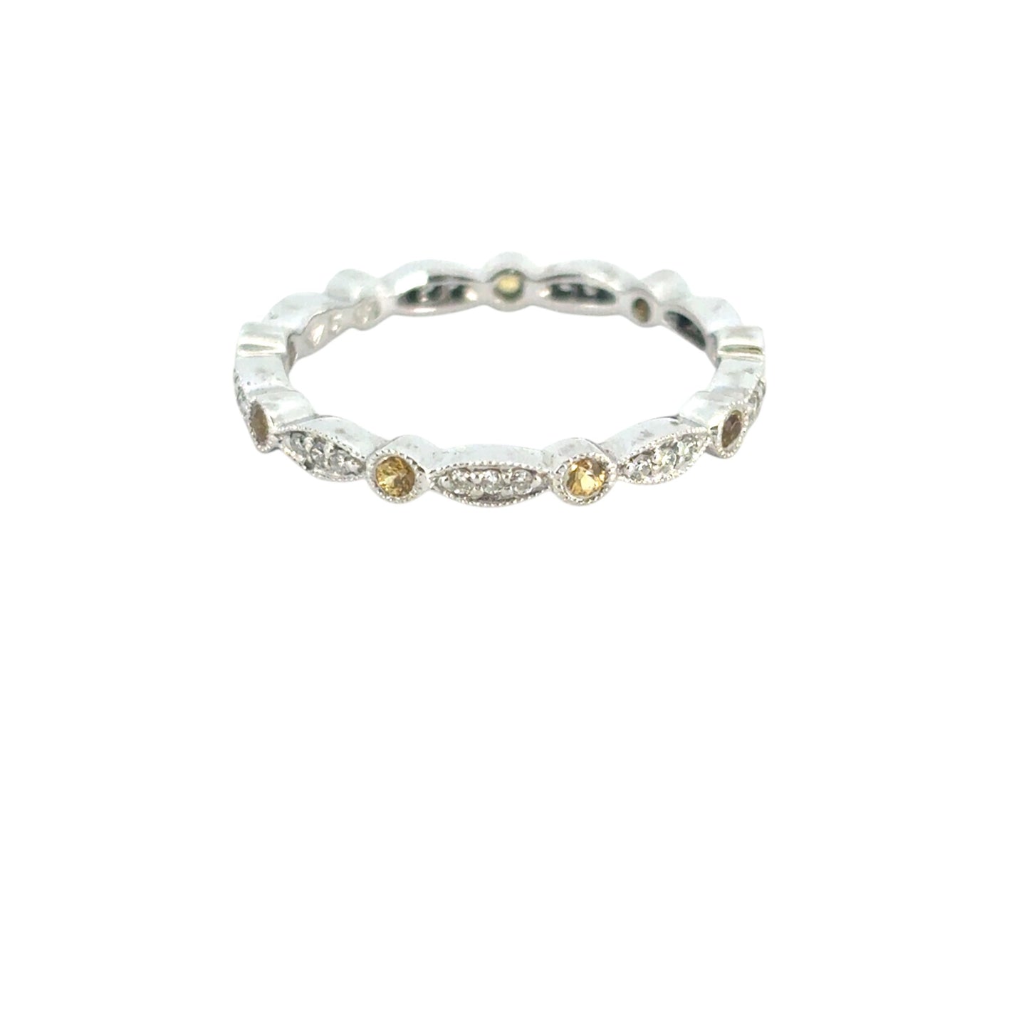 14k White Gold Stackable Yellow Sapphire and Diamond Ring