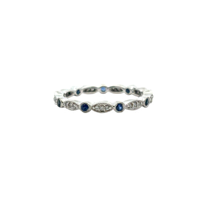 14k White Gold Stackable Blue Sapphire and Diamond Ring