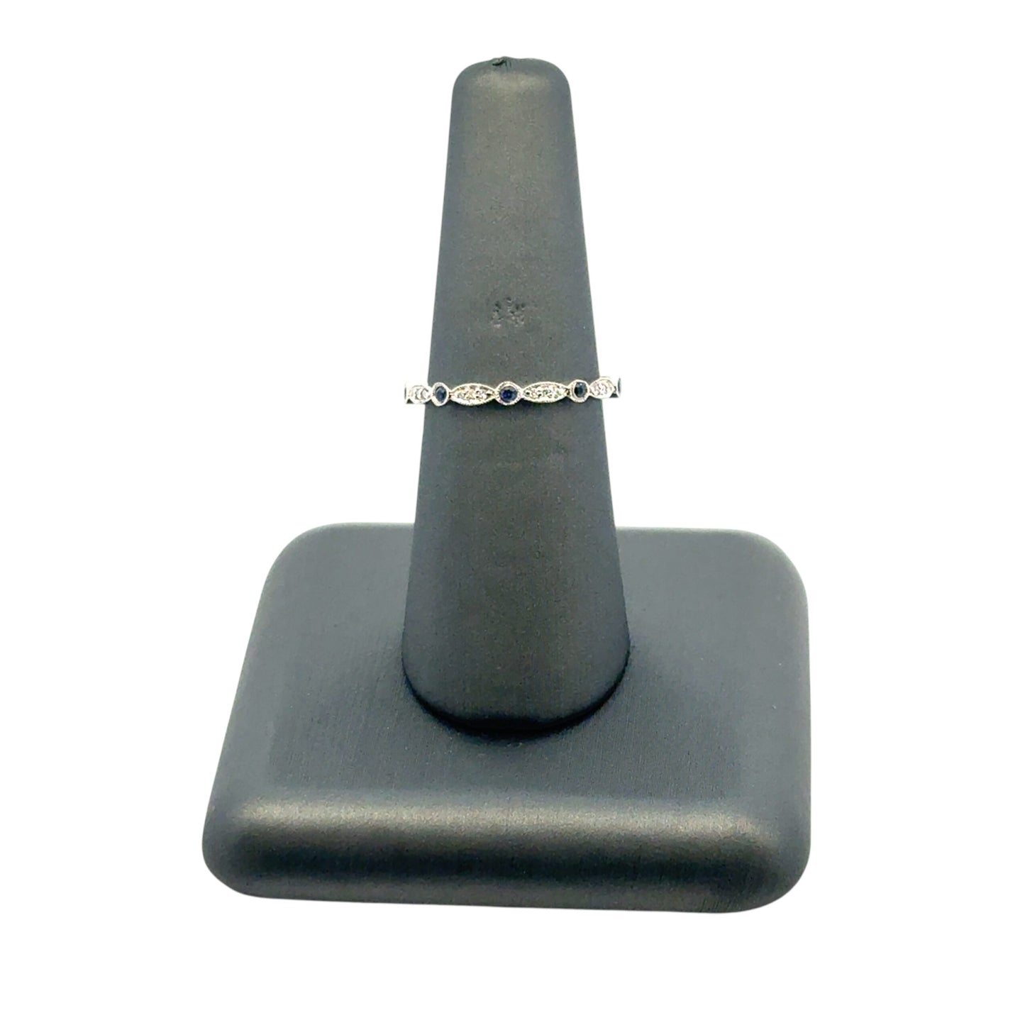 14k White Gold Stackable Blue Sapphire and Diamond Ring