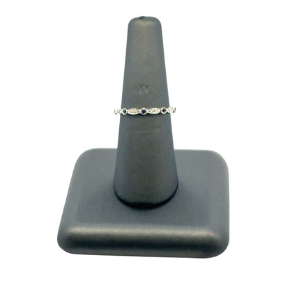 14k White Gold Stackable Blue Sapphire and Diamond Ring