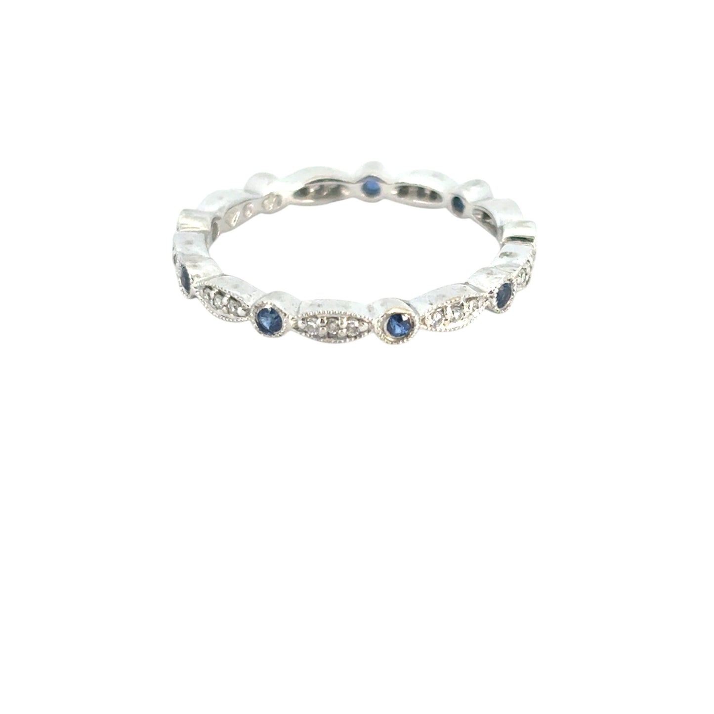 14k White Gold Stackable Blue Sapphire and Diamond Ring