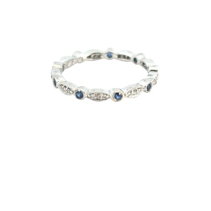 14k White Gold Stackable Blue Sapphire and Diamond Ring