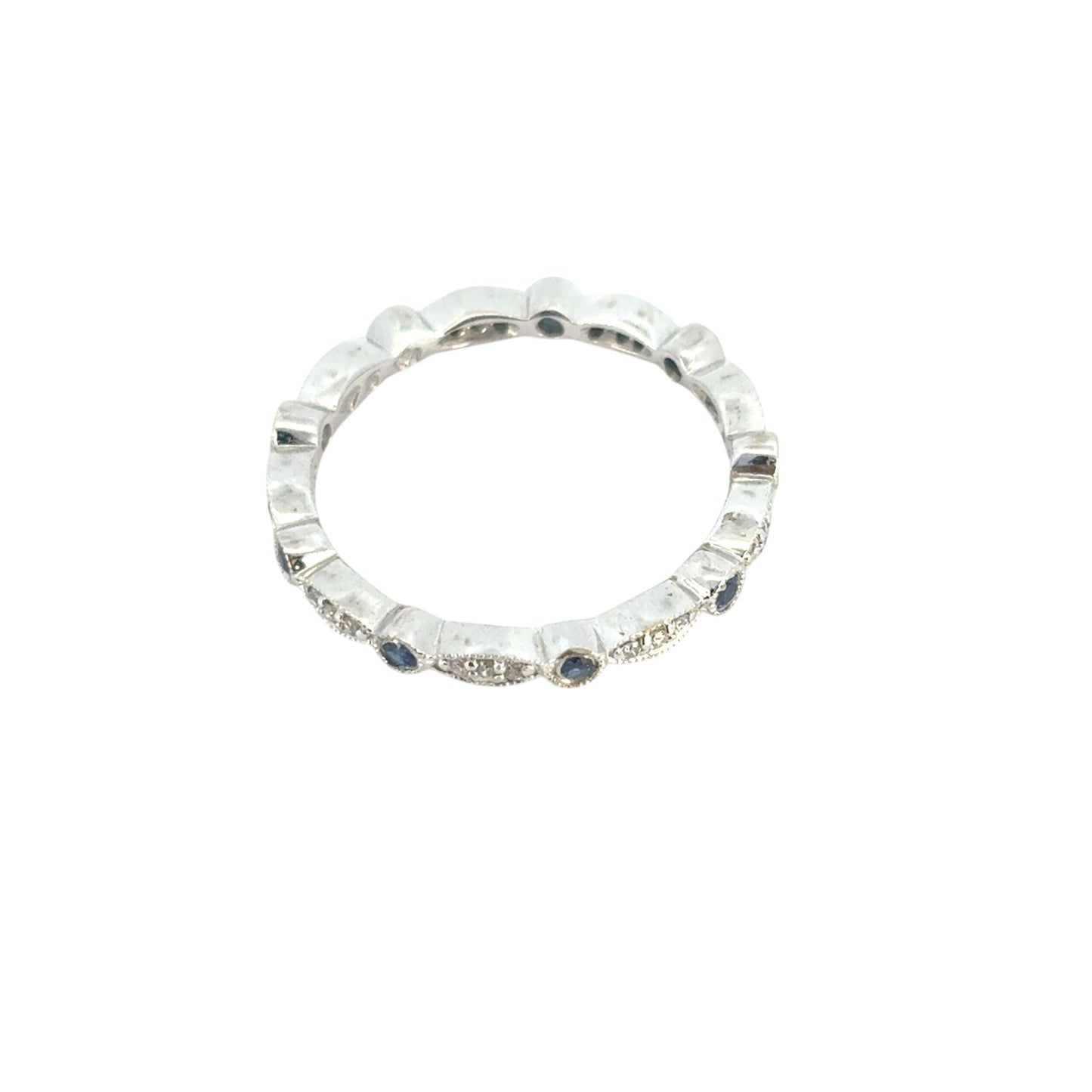 14k White Gold Stackable Blue Sapphire and Diamond Ring