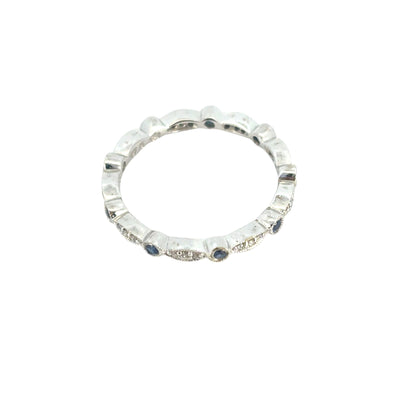 14k White Gold Stackable Blue Sapphire and Diamond Ring