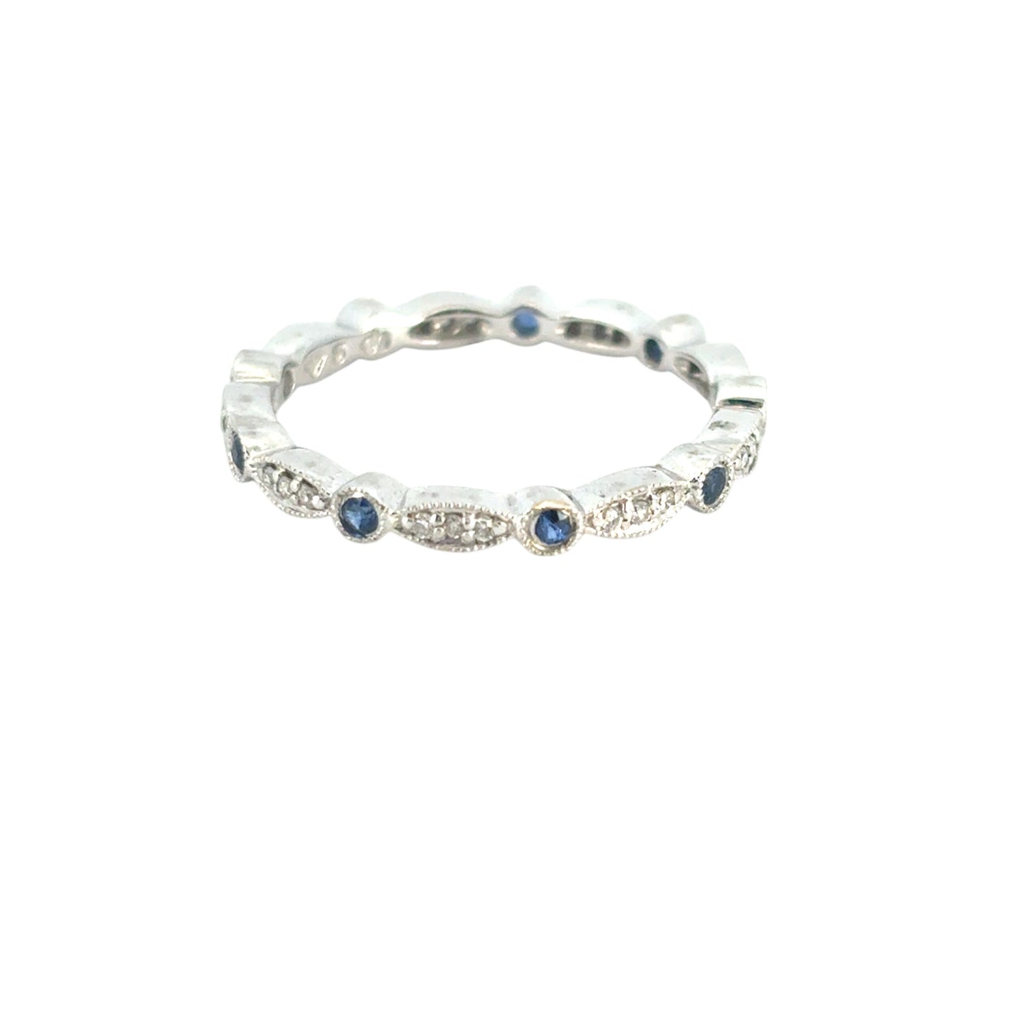 14k White Gold Stackable Blue Sapphire and Diamond Ring
