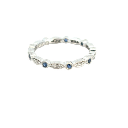 14k White Gold Stackable Blue Sapphire and Diamond Ring