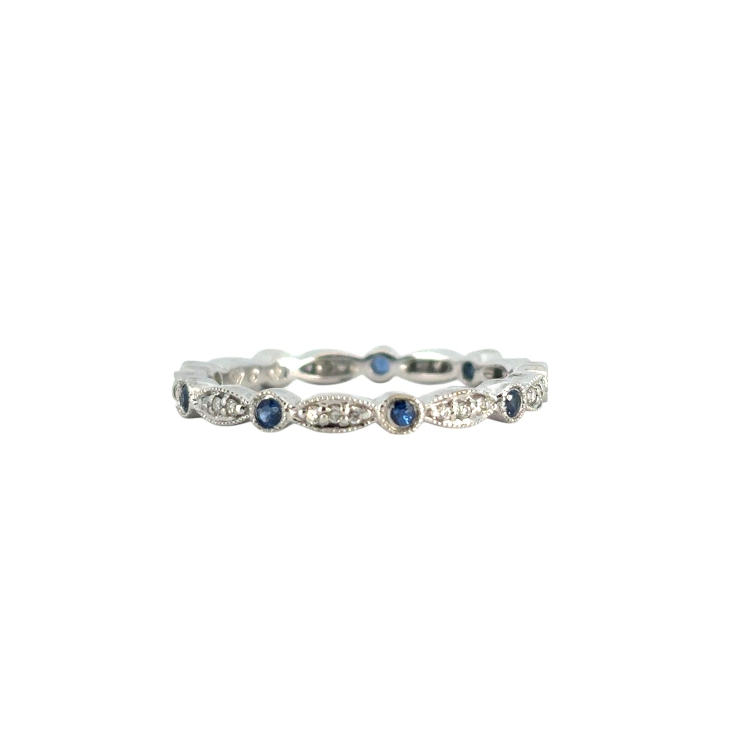 14k White Gold Stackable Blue Sapphire and Diamond Ring