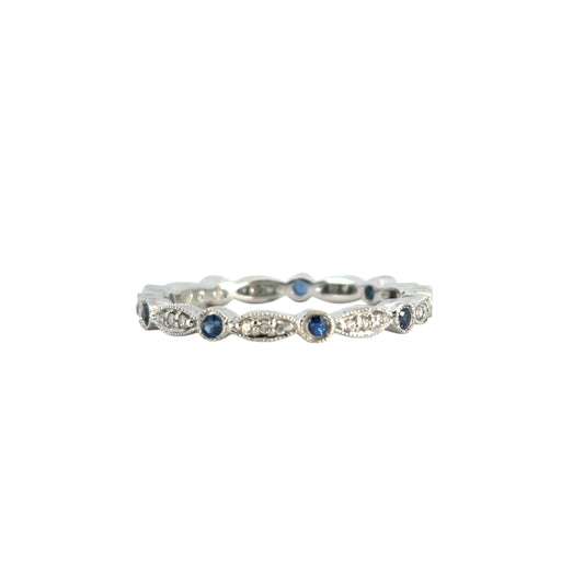 14k White Gold Stackable Blue Sapphire and Diamond Ring