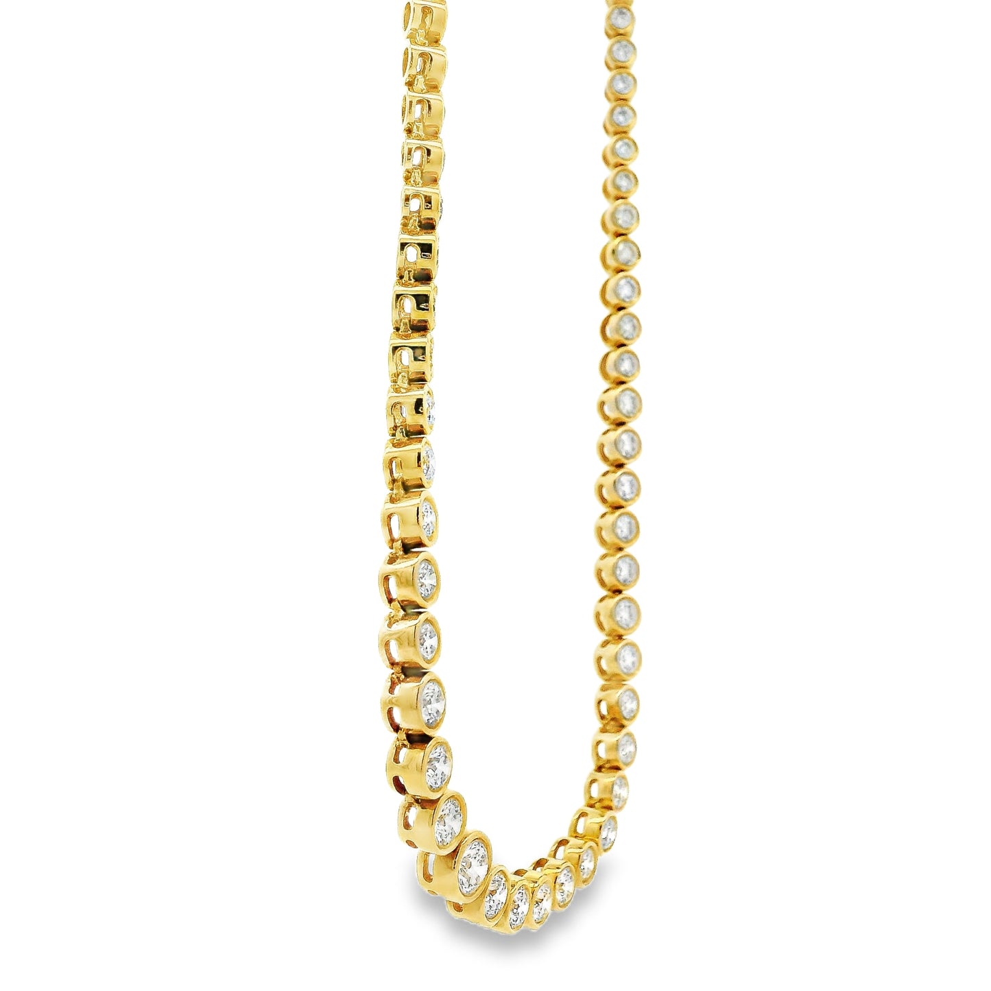 14k Yellow Gold 3.40ctw Round Diamond Bezel Set 1/2 Way Round Tennis Necklace.