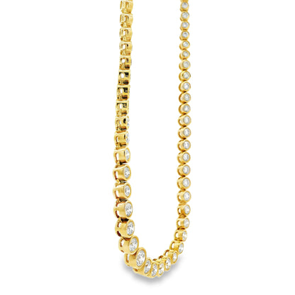 14k Yellow Gold 3.40ctw Round Diamond Bezel Set 1/2 Way Round Tennis Necklace.