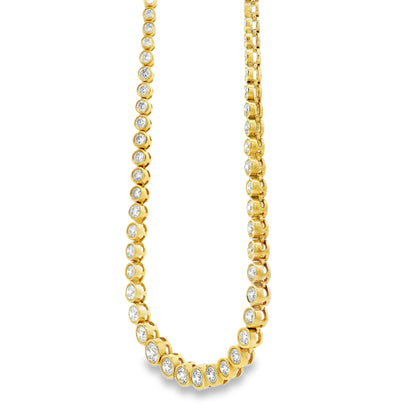 14k Yellow Gold 3.40ctw Round Diamond Bezel Set 1/2 Way Round Tennis Necklace.