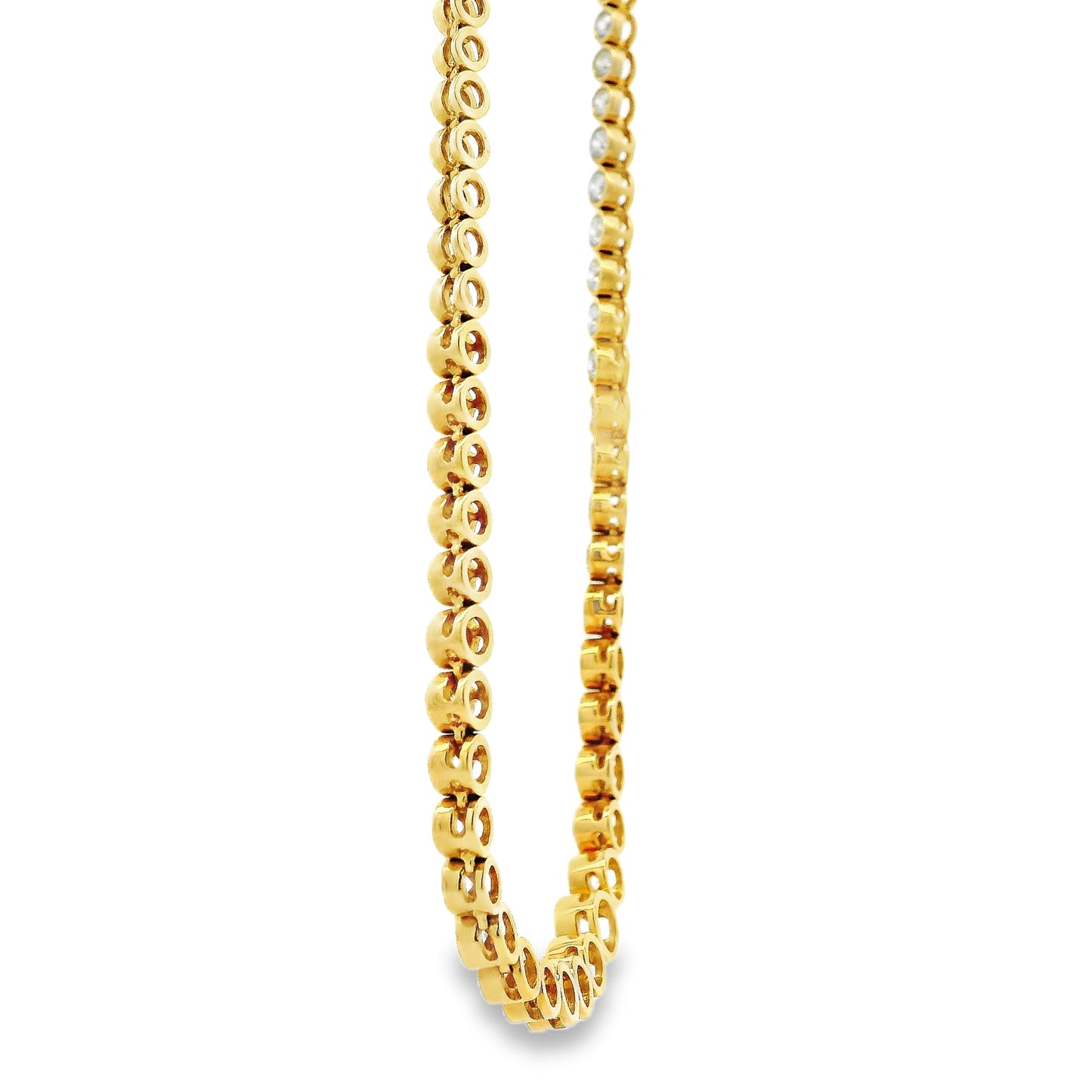 14k Yellow Gold 3.40ctw Round Diamond Bezel Set 1/2 Way Round Tennis Necklace.
