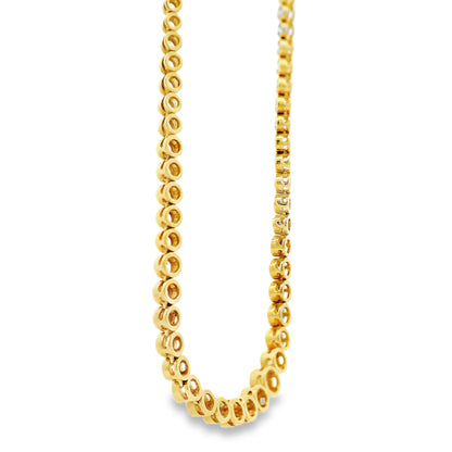 14k Yellow Gold 3.40ctw Round Diamond Bezel Set 1/2 Way Round Tennis Necklace.