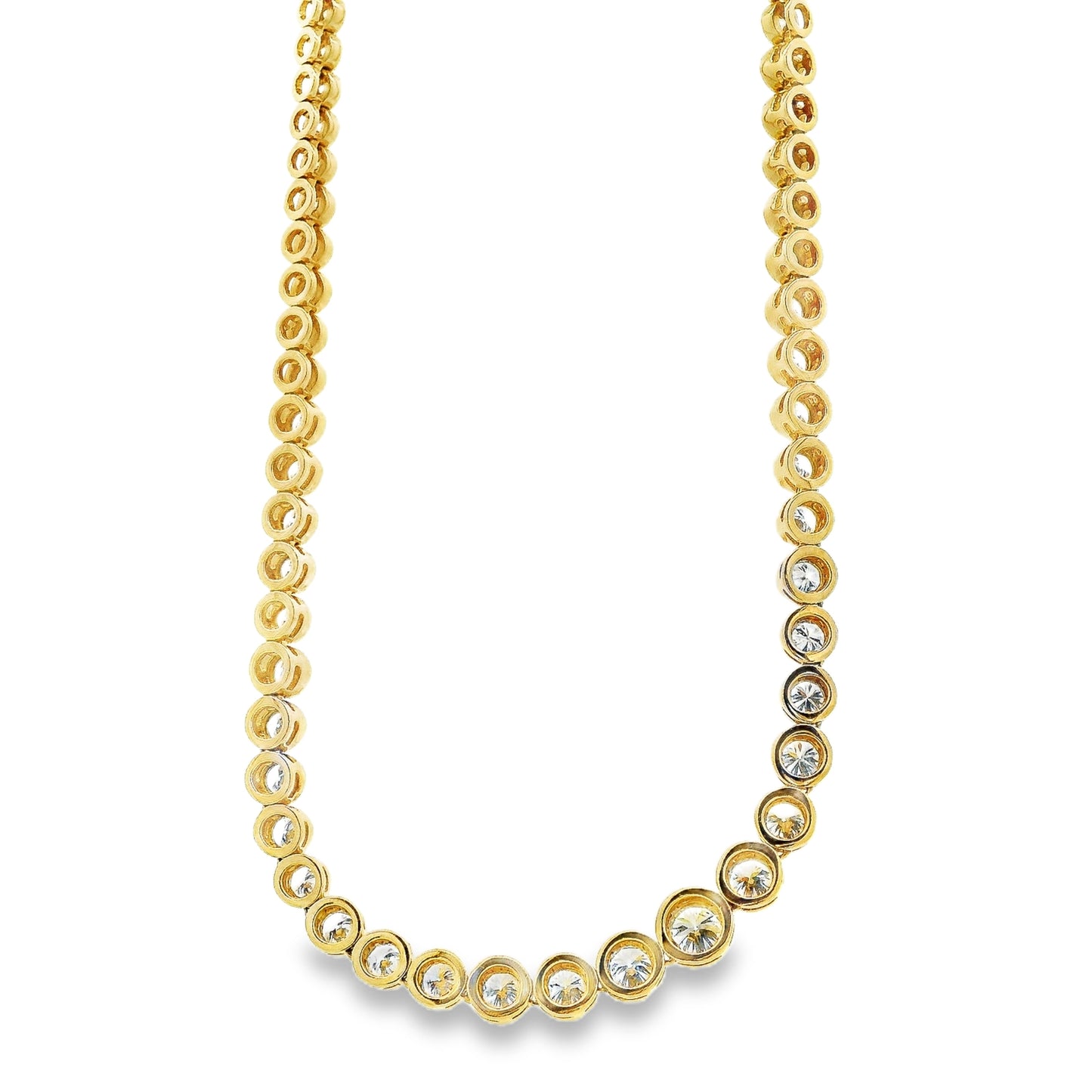 14k Yellow Gold 3.40ctw Round Diamond Bezel Set 1/2 Way Round Tennis Necklace.